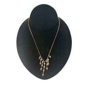 Vintage Gold Tone Clear Iridescent Beaded Dainty Cascading Fringe 16.5" Necklace